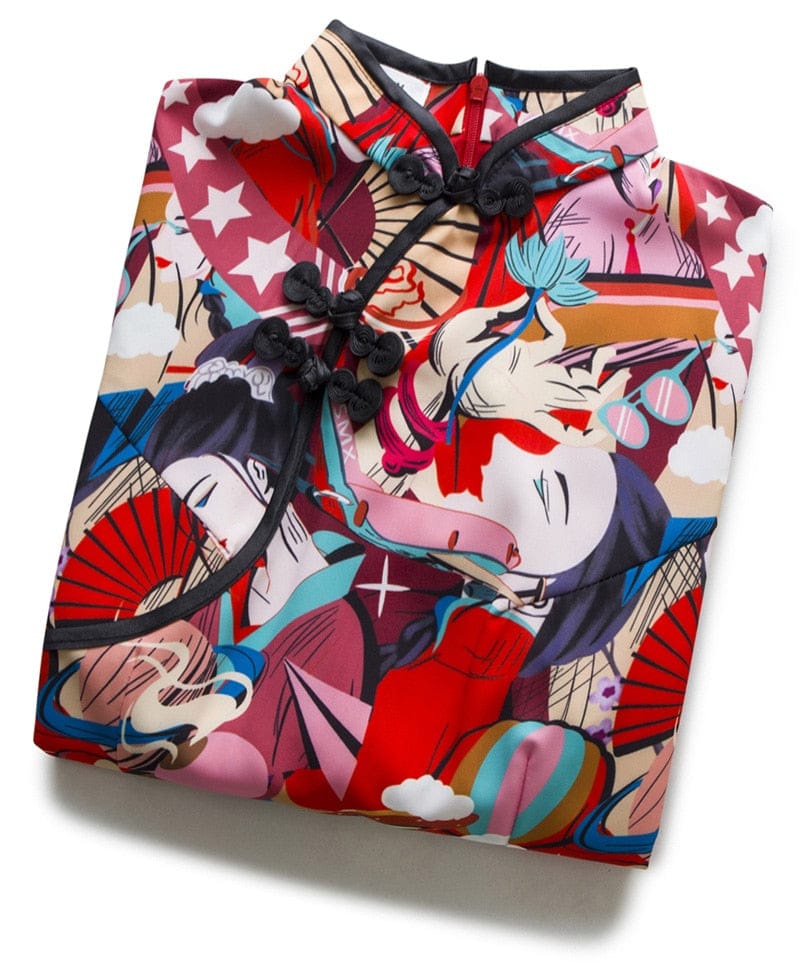 Ancient Geisha Fishtail Japanese Style Dress - Multicolor /