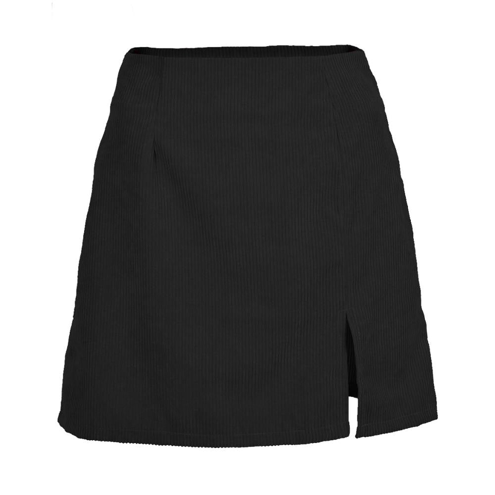 Corduroy High Waist Mid-Length Skirt - Black / S
