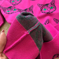 Thumbnail for Psychedelic Cat Print Knitted Sweaters - Sweater