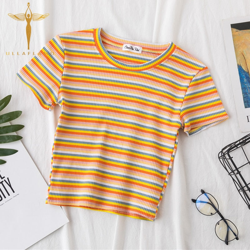 Rainbow Striped Harajuku Tshirt - Yellow / S - T-Shirt