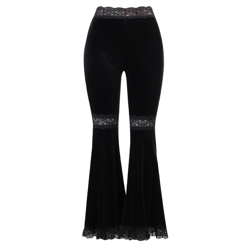 Dark Gothic Lace Flare Pants - Flared