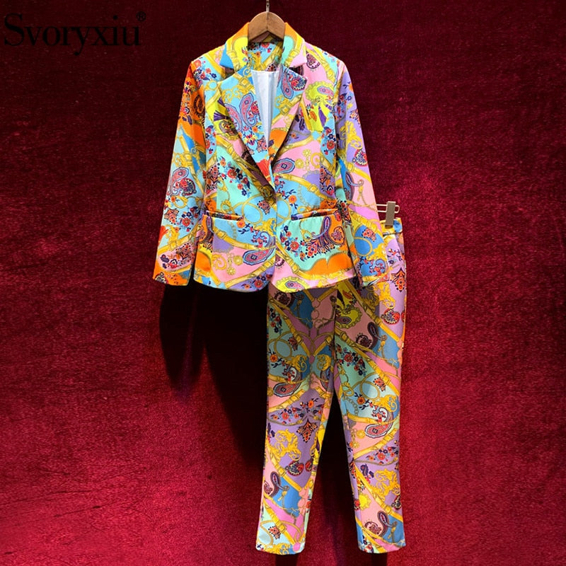 Fashion Two Piece Set Women’s Colorful Blazer & Pants