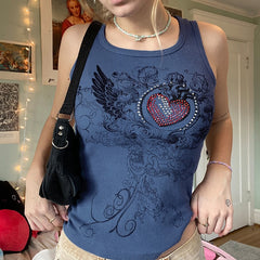 Aesthetic Heart And Wings Tank Top - Purple / S