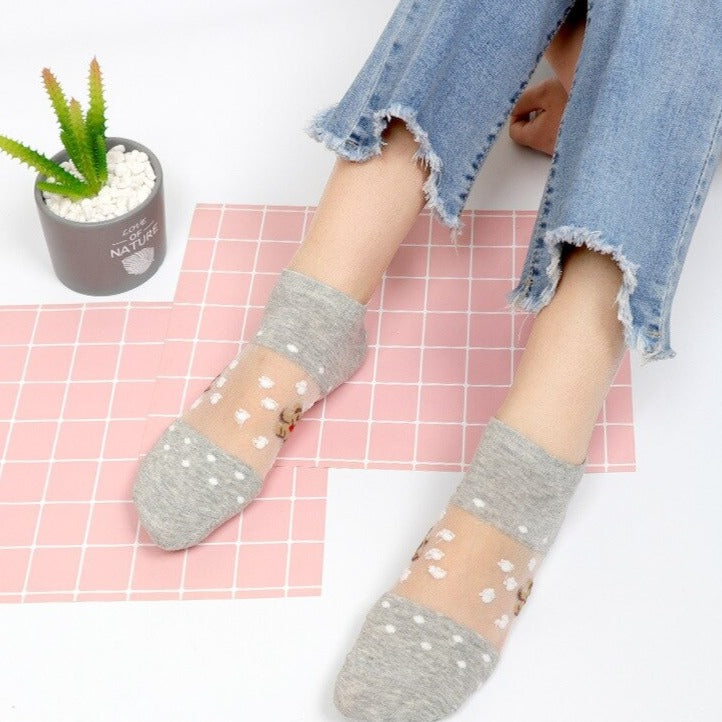 Transparent Ankle Socks - Transparent-Gray / One Size