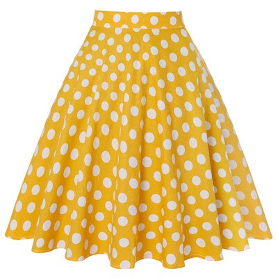 High Waist Polka Dot Skirt - Yellow / S