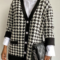 Thumbnail for Black Houndstooth Knitted Cardigan