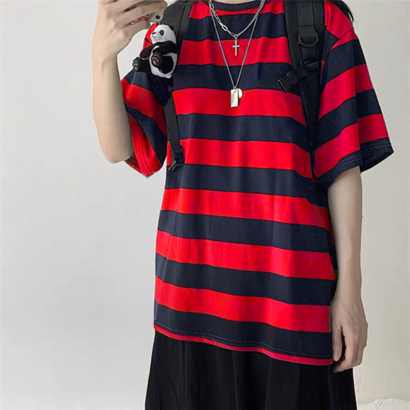 Oversize Striped Colors T-Shirt Long Sleeve - Red / M