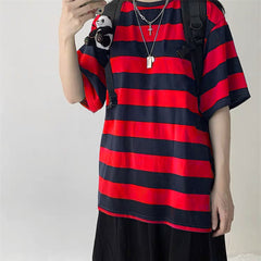 Oversize Striped Colors T-Shirt Long Sleeve - Red / M