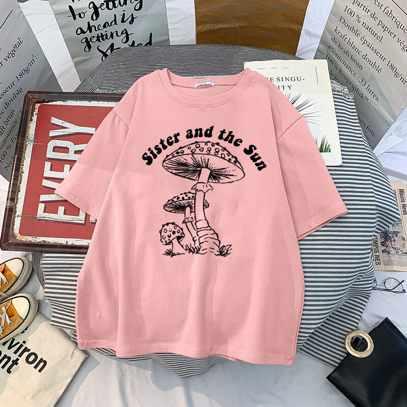 Sister And The Sun Mushroom Oversize T-shirt - Pink / S -