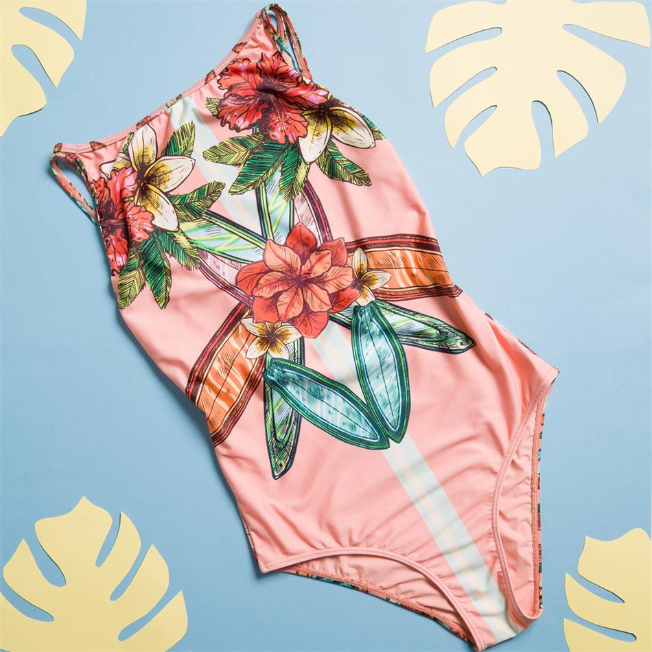 Bandage High Waist Swimsuit - Pink / S