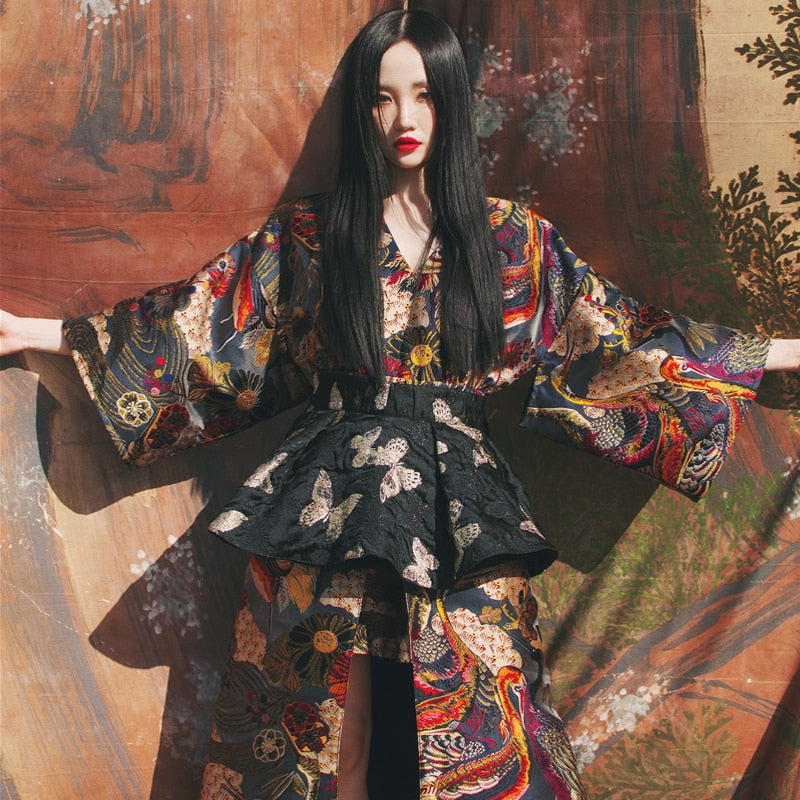 Riverside Jacquard Japanese Style Kimono - KIMONO