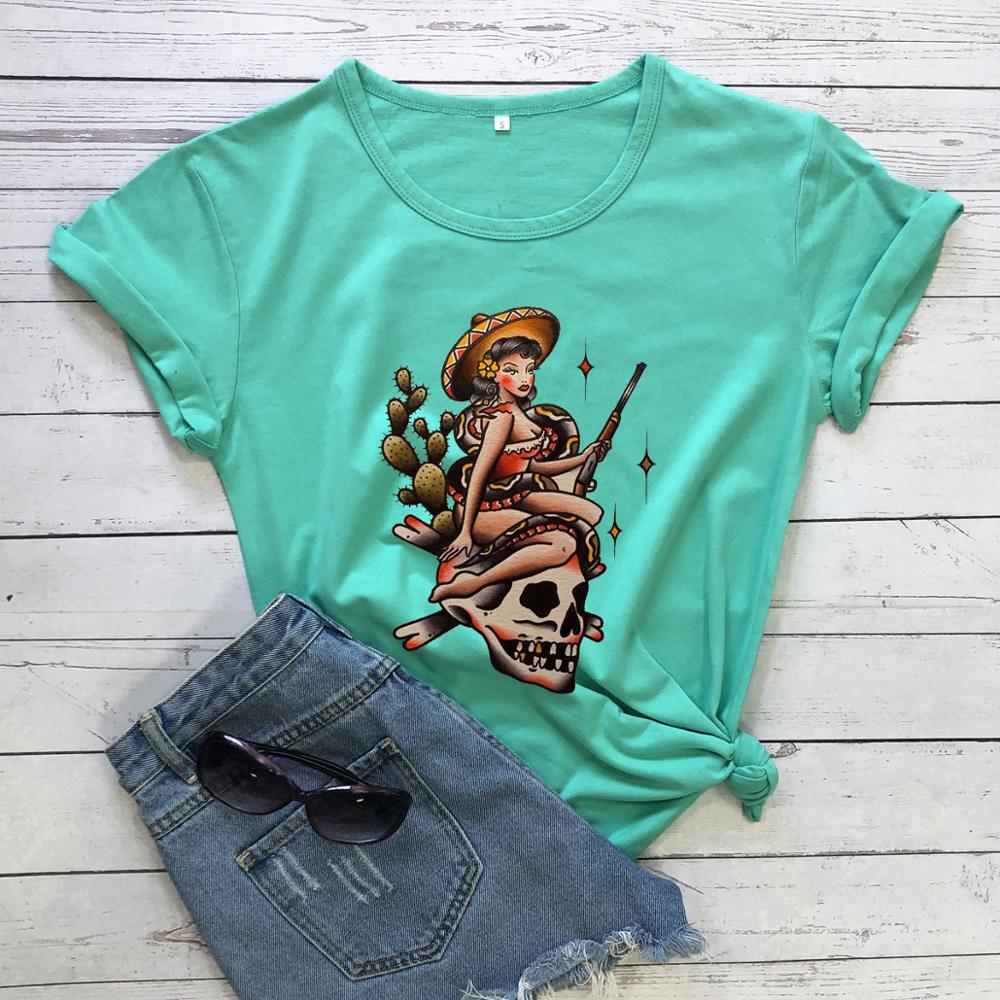 La Valiente Witches Skulls Snake T-Shirt - Turquoise / S
