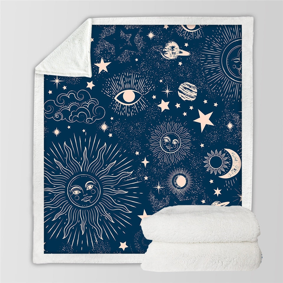 Sun and Moon Soft Blanket - Blue / 130cmx150cm