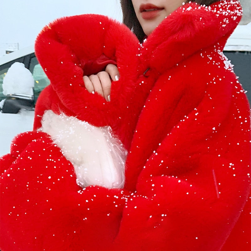 Oversized Red Soft Fluffy Faux Fur Coat