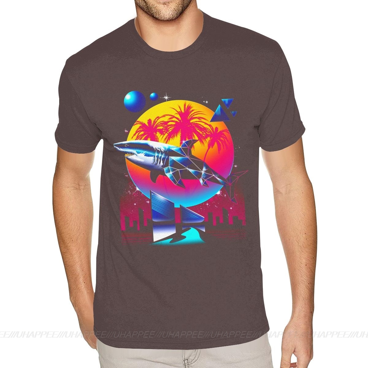 Aesthetic Shark Vaporwave T-Shirt - Coffee / S
