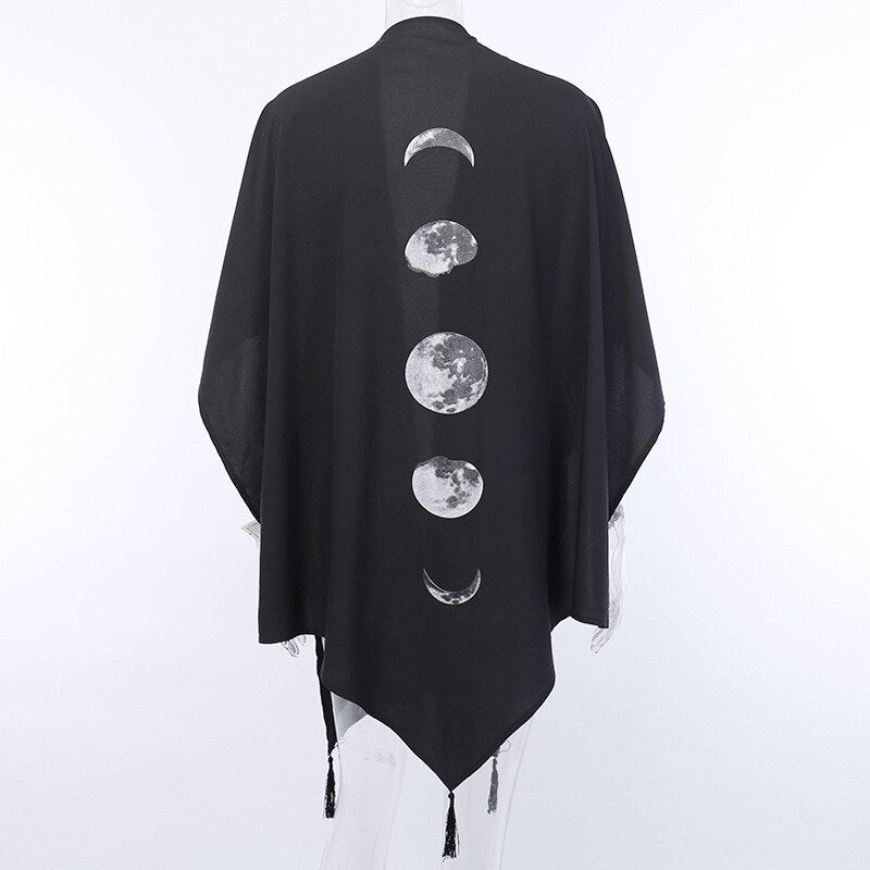 Moon Phase Black Gothic Oversized Cape - One Size / Coat