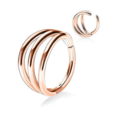 Steel Triple Earring Septum Clicker Ring - Rose Gold Color /