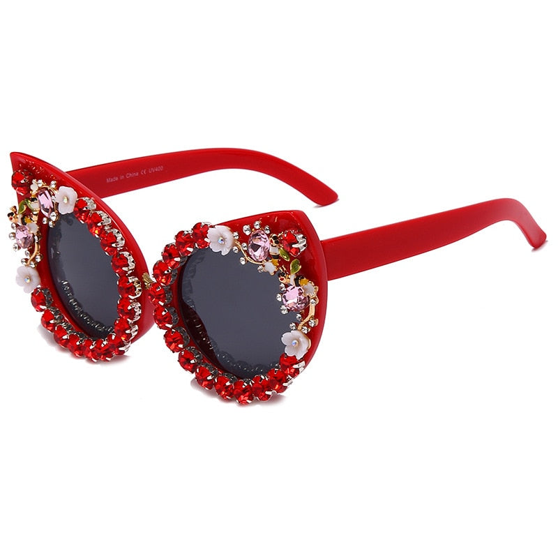 Flower Cat Eye Sunglasses - Red / One Size