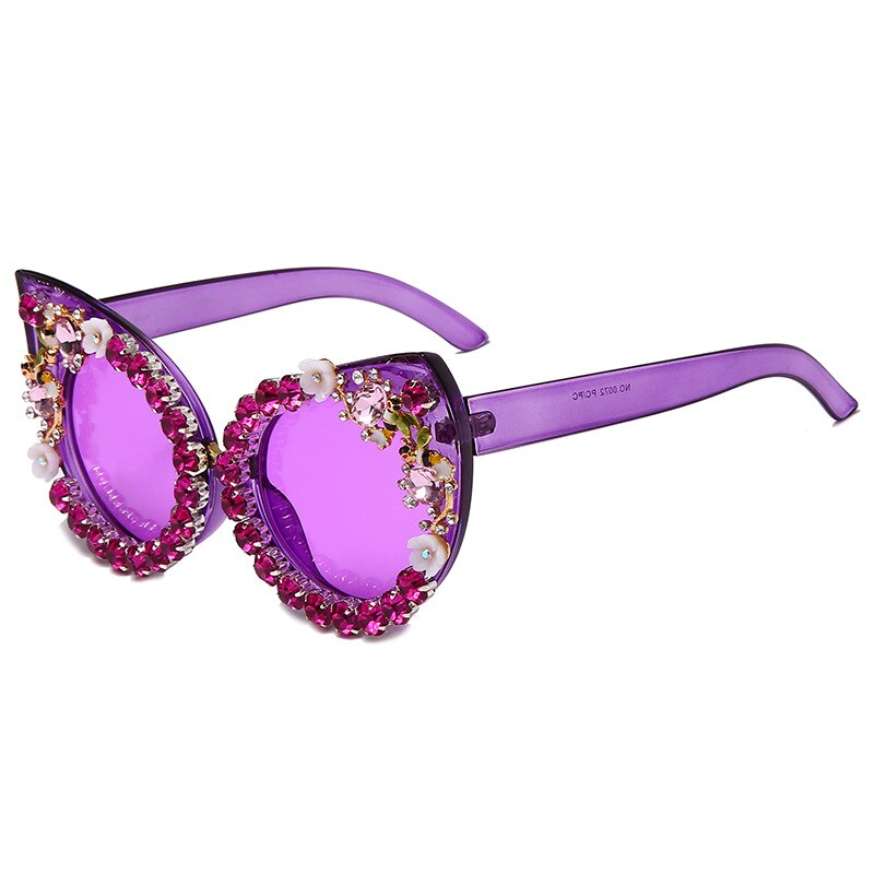 Flower Cat Eye Sunglasses - Purple / One Size