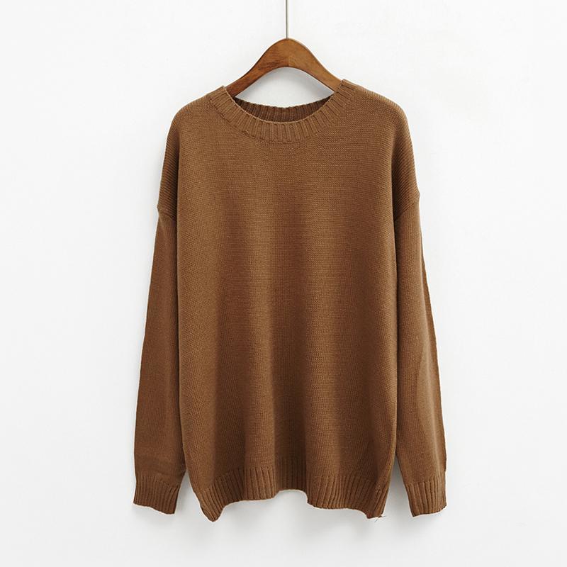 Solid Simple Knitted Sweater - Brown / One Size