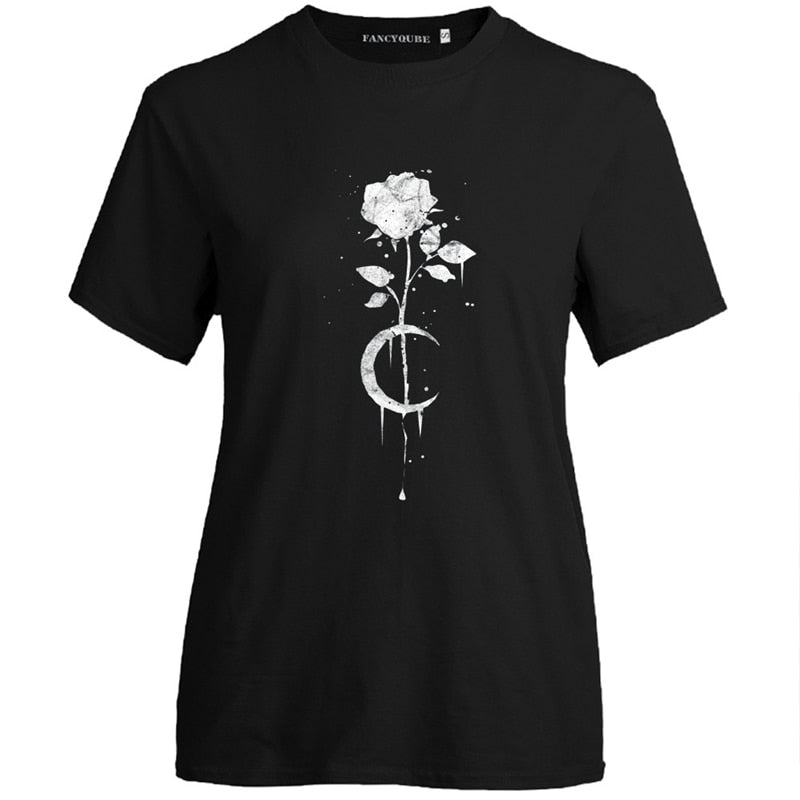 Rose Moon Gothic Black Short Sleeves T-shirt - S - T-Shirt