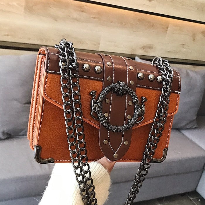 Rivet Lock Chain Shoulder Messenger Bags - Bag
