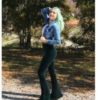 Thumbnail for Solid Color Velvet Stretchy High Waisted Flared Pants