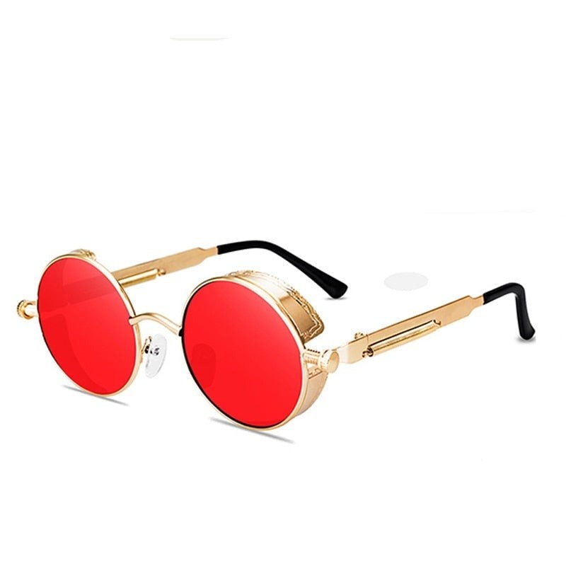 Round Metal Sunglasses - Red / One Size