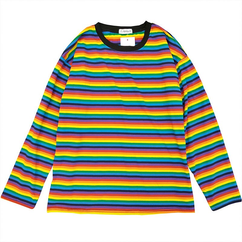 Rainbow Striped Loose Casual Sweatshirt - SWEATSHIRT