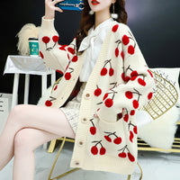 Thumbnail for Fruit Cherries Korean Style Knitted Sweater - S / Beige