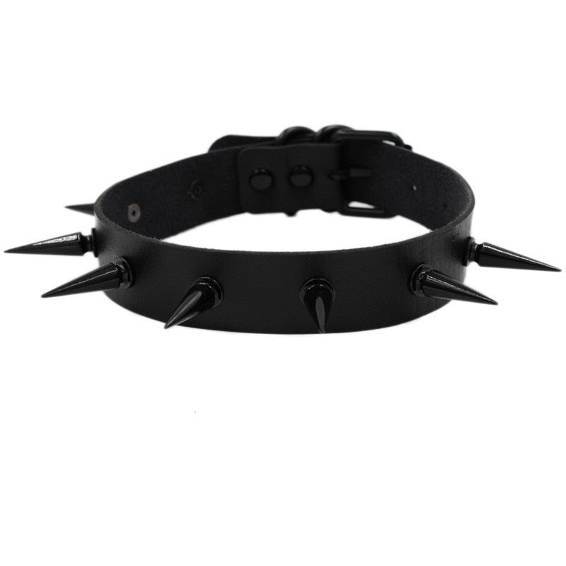 Gothic Punk O-ring Spike Collar Studded - black / One Size