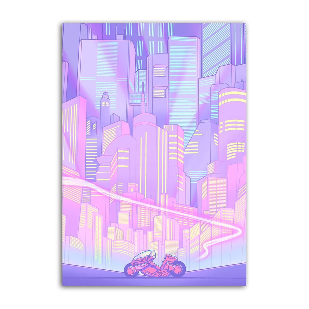 Cartoon House Street Poster Wall - Pink / 15x20cm No Frame