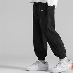 Corduroy Solid Color High Waist Sweatpants - L / Black.