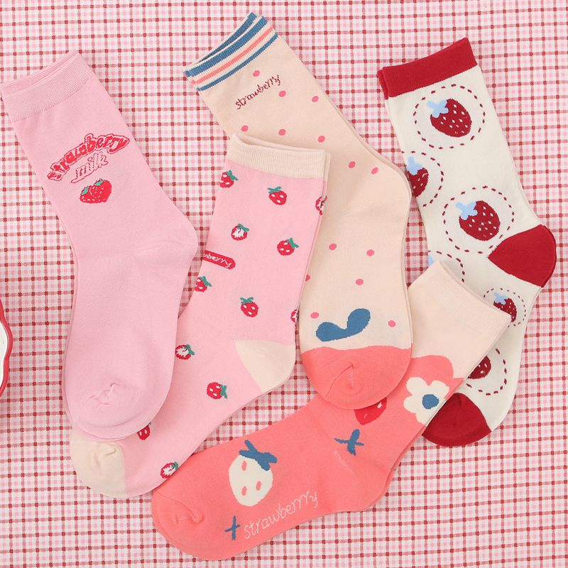 Cute Pink Strawberry Socks
