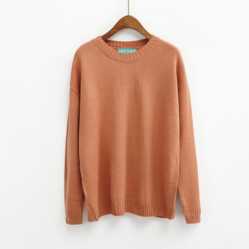 Solid Simple Knitted Sweater - Salmon / One Size