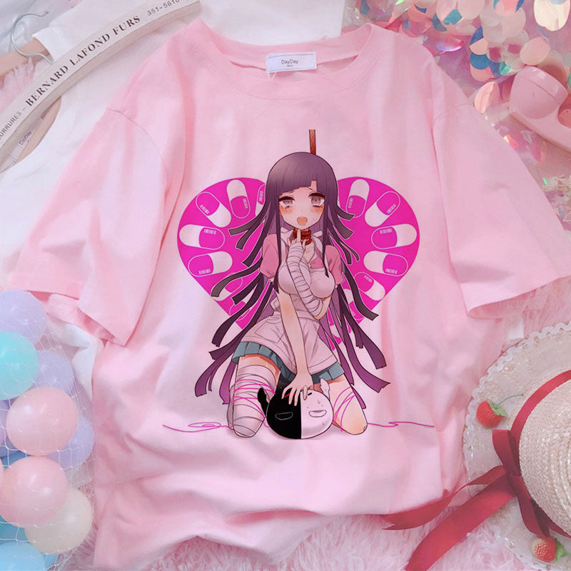 Sweet Girls Anime Style Oversize T-Shirt - Pink / S