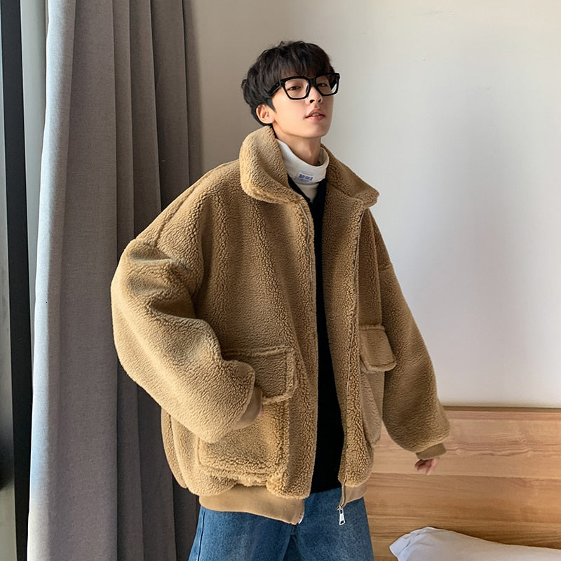 Korean Winter Warm Oversized Men’s Coats - Khaki / M - Coat