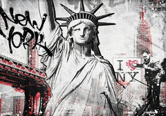 Graffiti Statue Poster Abstract Wall Art Canvas - of Liberty