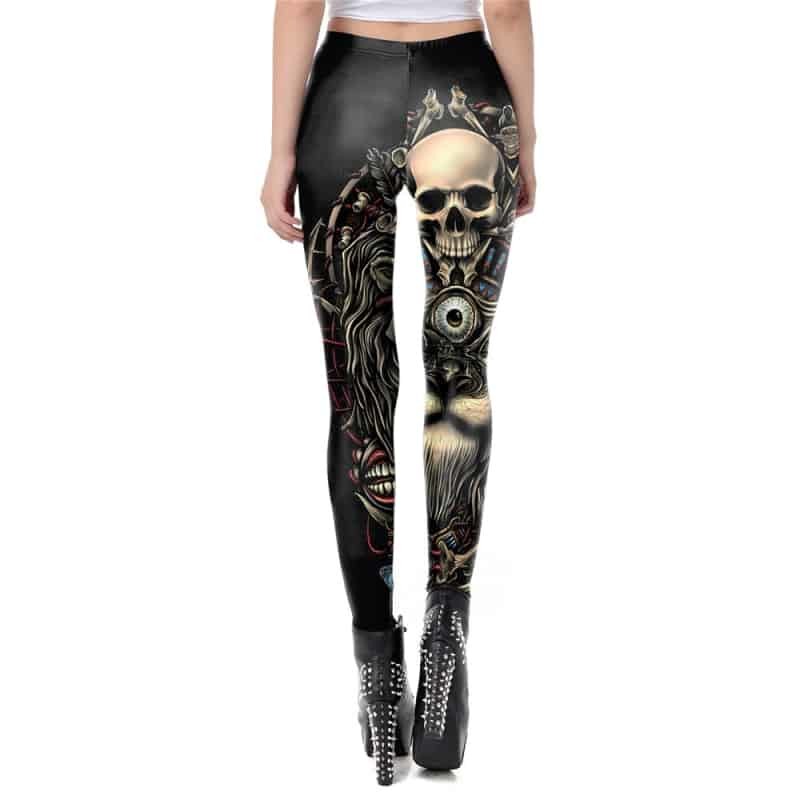 Goth Aesthetic Steampunk Skeleton Legging - Gold / S -
