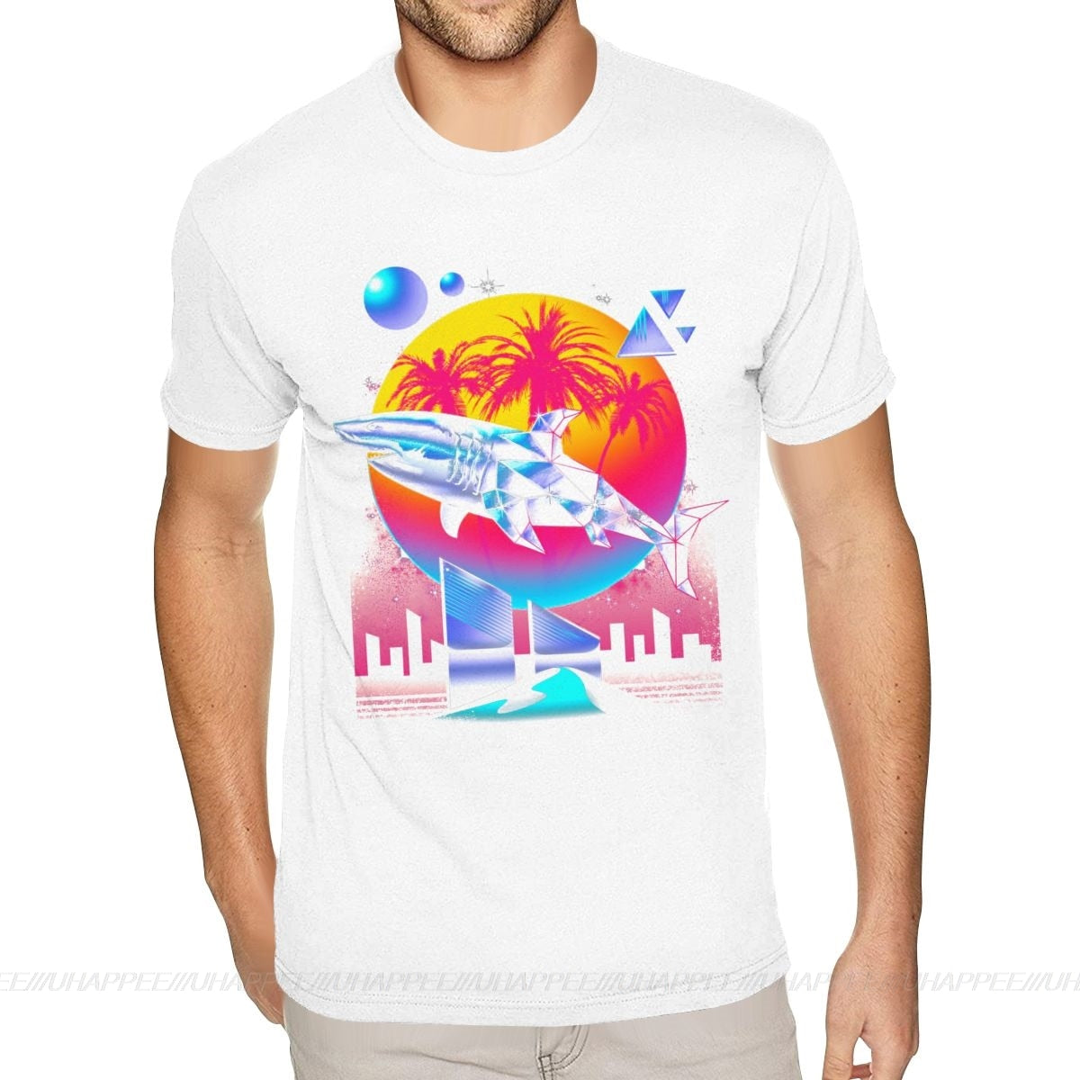 Aesthetic Shark Vaporwave T-Shirt - White / S