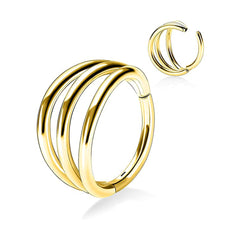 Steel Triple Earring Septum Clicker Ring - Gold Color /