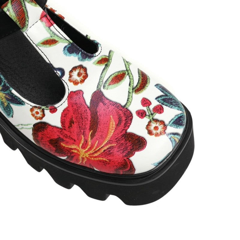 Flowers High Heel PU Leather Shoes