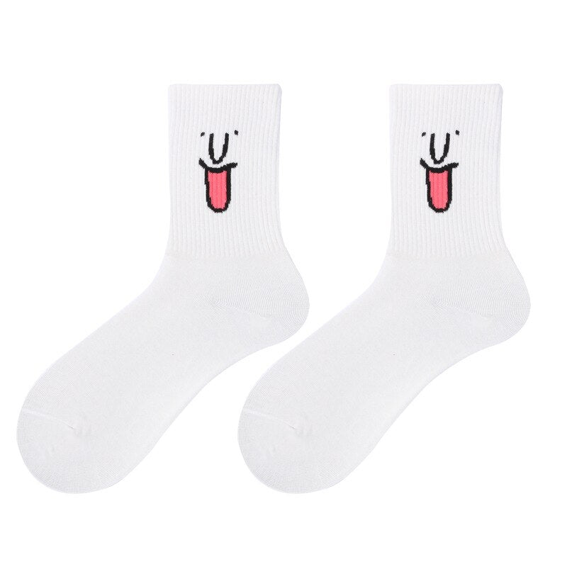 Funky Surprise Face Cotton Socks - White / One Size