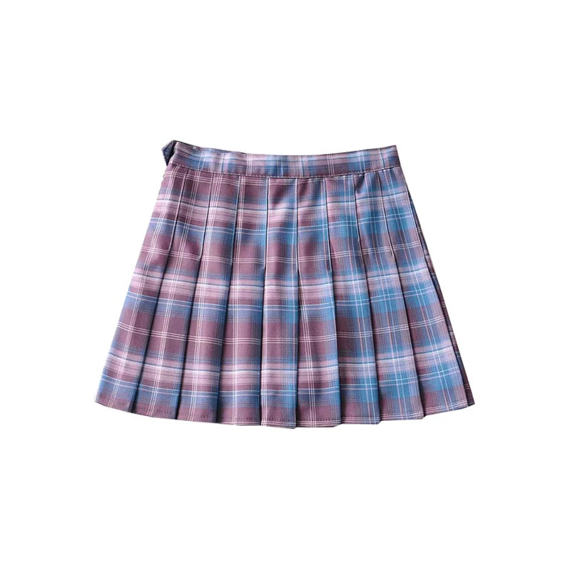 Preppy Harajuku Plaid Mini Skirt - blue / XS