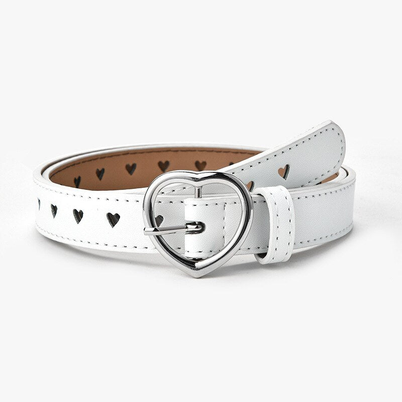 Heart Solid PU Leather Belt - White