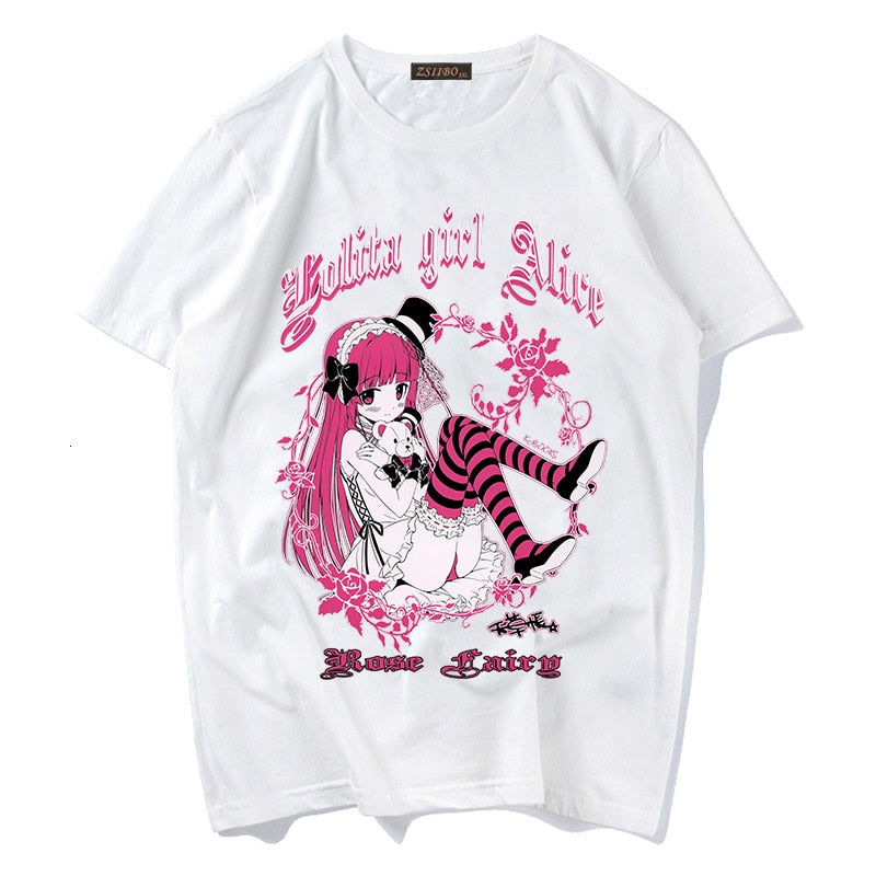Kawaii Anime Gothic Girl T-Shirt - White / S
