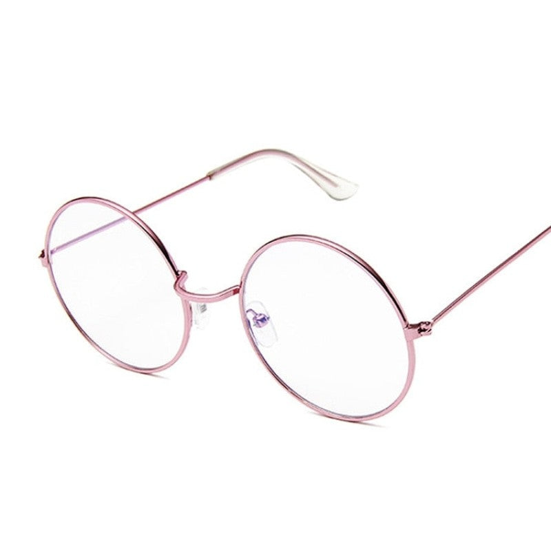 Vintage Round Glasses Clear Lens Metal - Pink / One Size