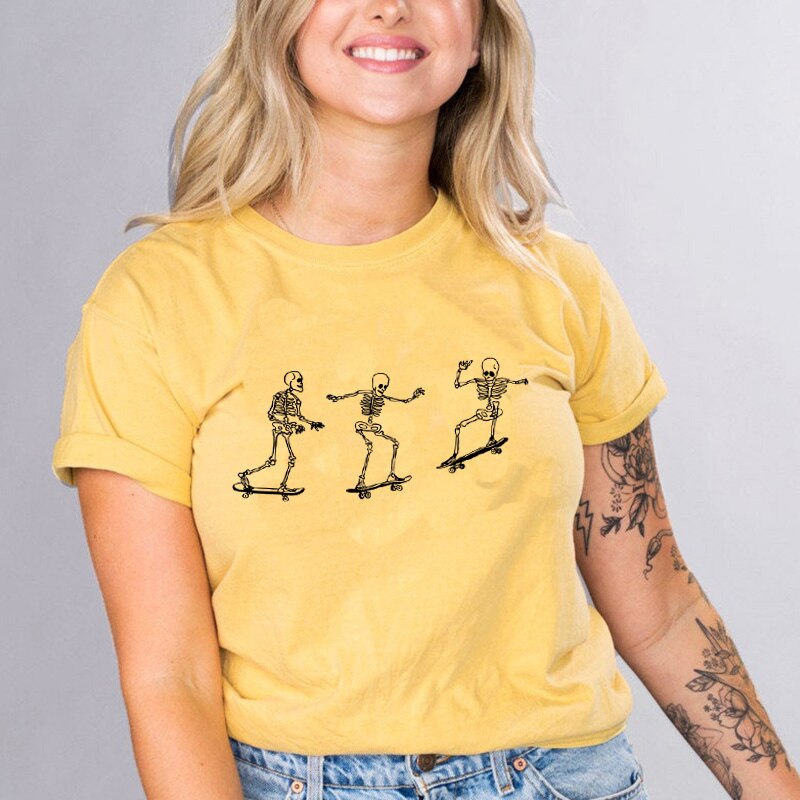 Skeletons Skateboarding Fashion T-Shirt - Yellow / XS