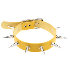 Punk Gothic Leather Spike Collar - Yellow / One Size