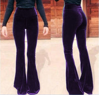 Thumbnail for Solid Color Velvet Stretchy High Waisted Flared Pants -